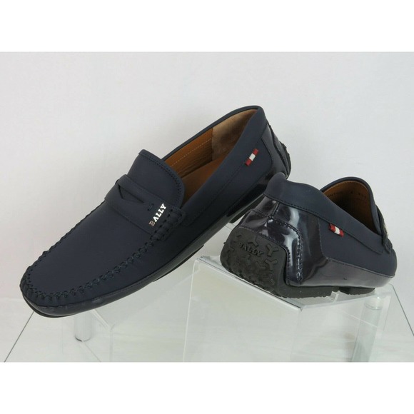 BALLY PINTOS INK BLUE NUBUCK PATENT LEATHER WEB LOGO DRIVING LOAFERS 8 D 41 main image 5